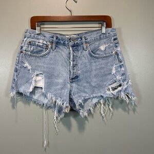 Agolde Light Blue Distressed Jean Shorts